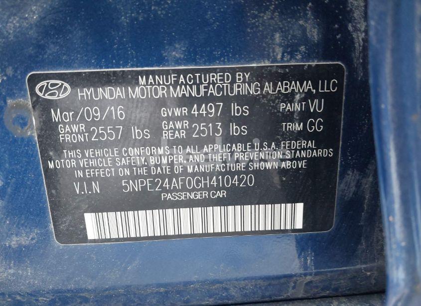 Photo 9 of 2016 Hyundai Sonata (VIN 5NPE24AF0GH410420)