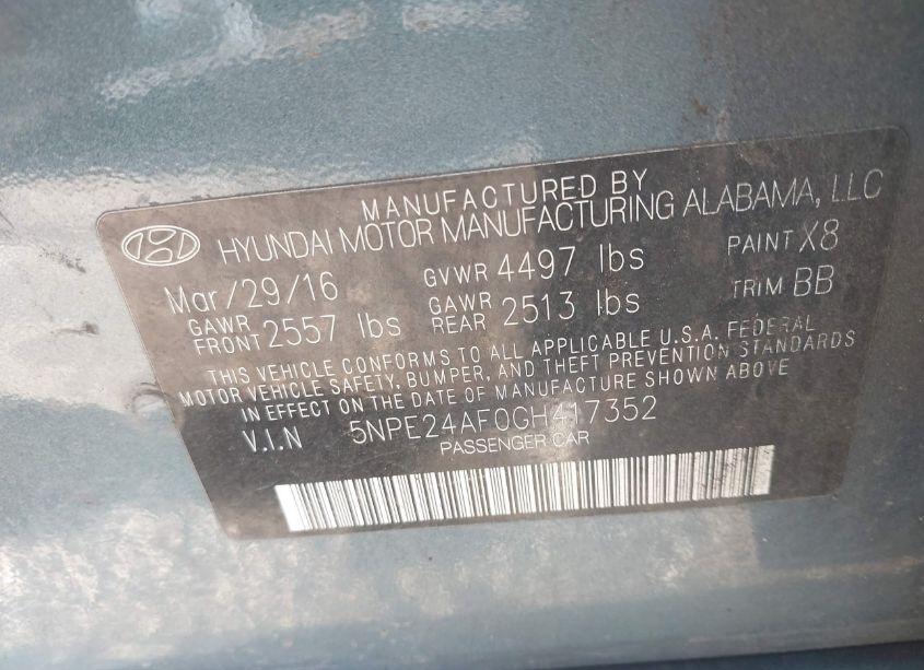 Photo 9 of 2016 Hyundai Sonata SE (VIN 5NPE24AF0GH417352)