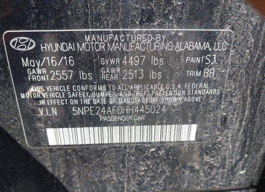 Photo 9 of 2017 Hyundai Sonata SE (VIN 5NPE24AF0HH445024)