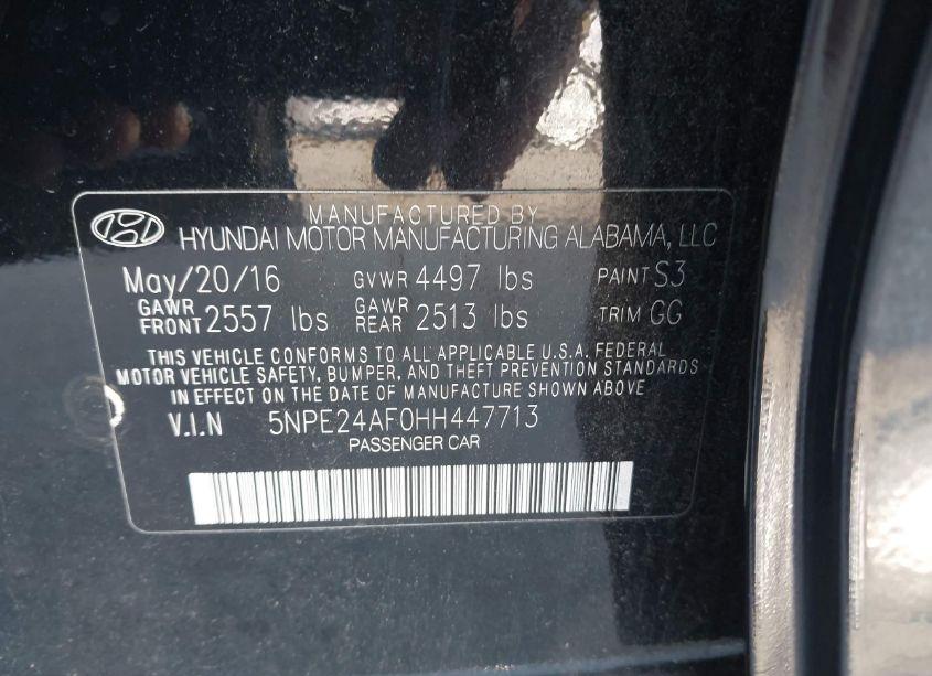 Photo 9 of 2017 Hyundai Sonata (VIN 5NPE24AF0HH447713)