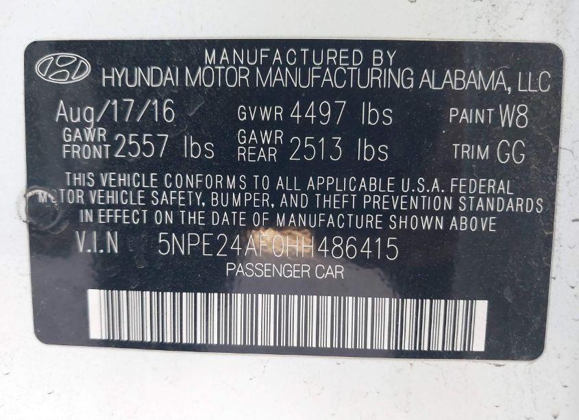 Photo 9 of 2017 Hyundai Sonata SE (VIN 5NPE24AF0HH486415)