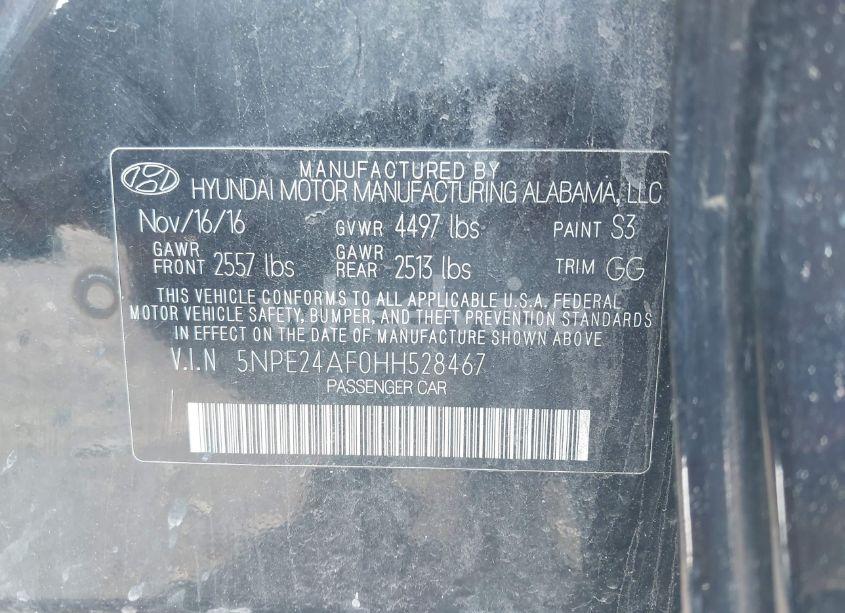 Photo 9 of 2017 Hyundai Sonata (VIN 5NPE24AF0HH528467)