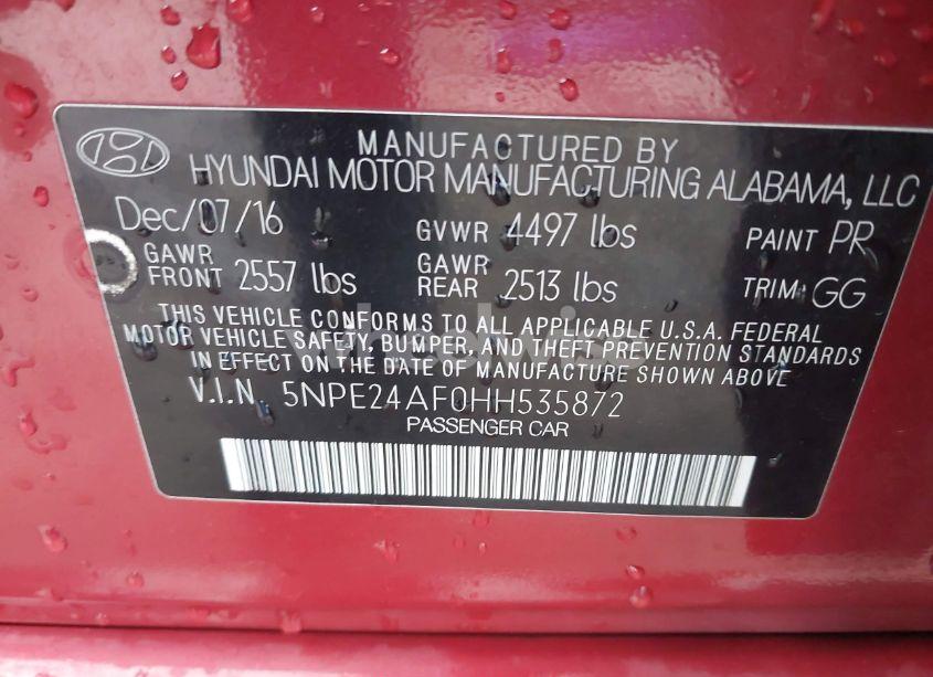 Photo 9 of 2017 Hyundai Sonata (VIN 5NPE24AF0HH535872)