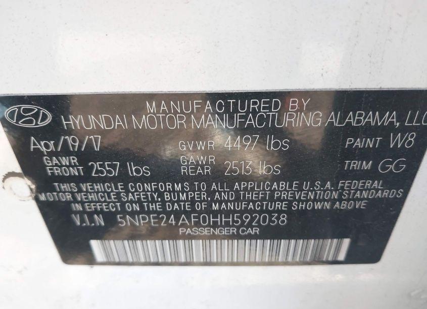 Photo 9 of 2017 Hyundai Sonata (VIN 5NPE24AF0HH592038)