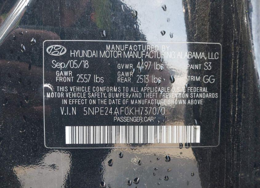 Photo 9 of 2019 Hyundai Sonata SE (VIN 5NPE24AF0KH737070)