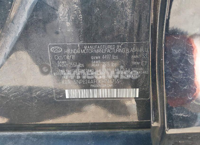 Photo 9 of 2019 Hyundai Sonata SE (VIN 5NPE24AF0KH746755)