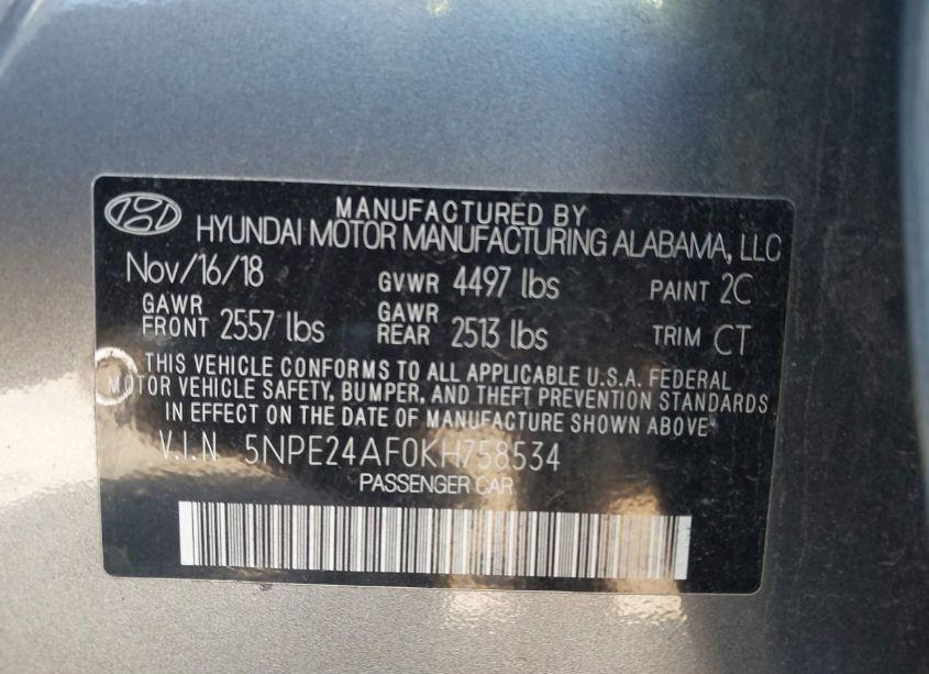 Photo 9 of 2019 Hyundai Sonata SE (VIN 5NPE24AF0KH758534)