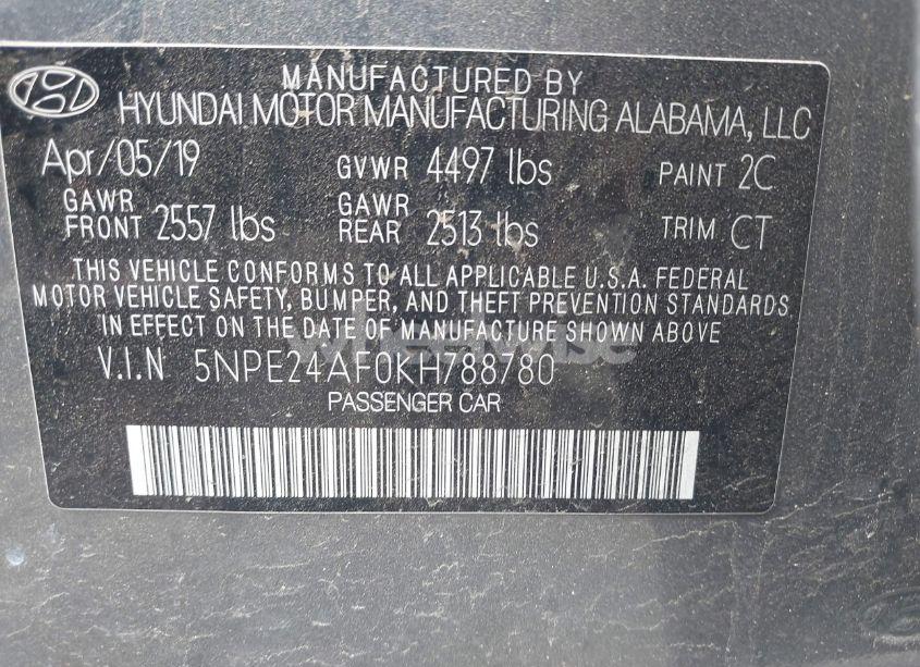 Photo 9 of 2019 Hyundai Sonata SE (VIN 5NPE24AF0KH788780)