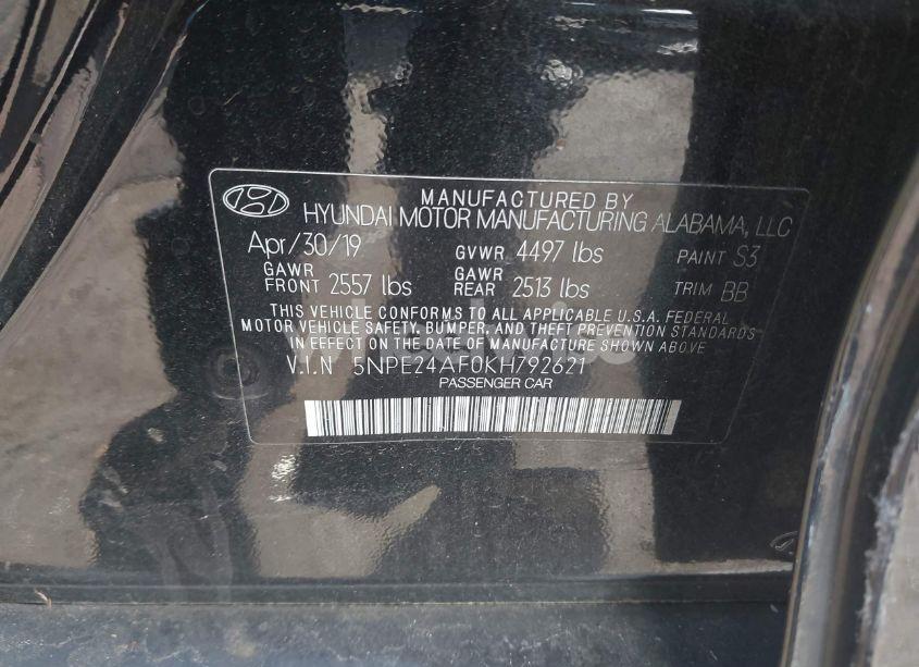 Photo 9 of 2019 Hyundai Sonata SE (VIN 5NPE24AF0KH792621)