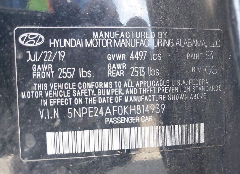 Photo 9 of 2019 Hyundai Sonata SE (VIN 5NPE24AF0KH814939)