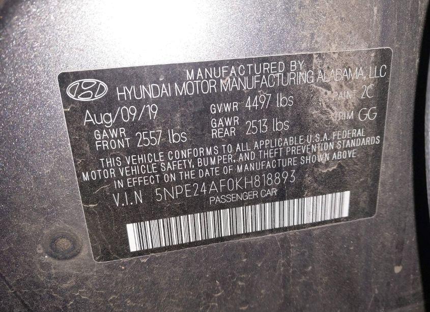 Photo 9 of 2019 Hyundai Sonata SE (VIN 5NPE24AF0KH818893)