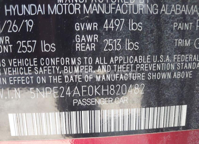 Photo 9 of 2019 Hyundai Sonata SE (VIN 5NPE24AF0KH820482)