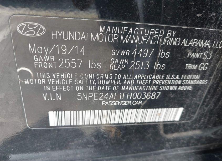 Photo 9 of 2015 Hyundai Sonata SE (VIN 5NPE24AF1FH003687)