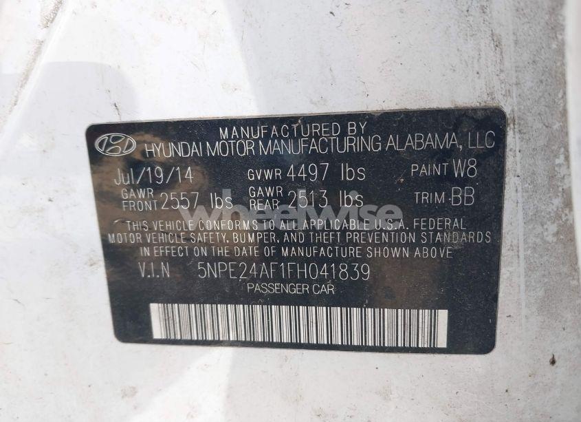 Photo 9 of 2015 Hyundai Sonata SE (VIN 5NPE24AF1FH041839)