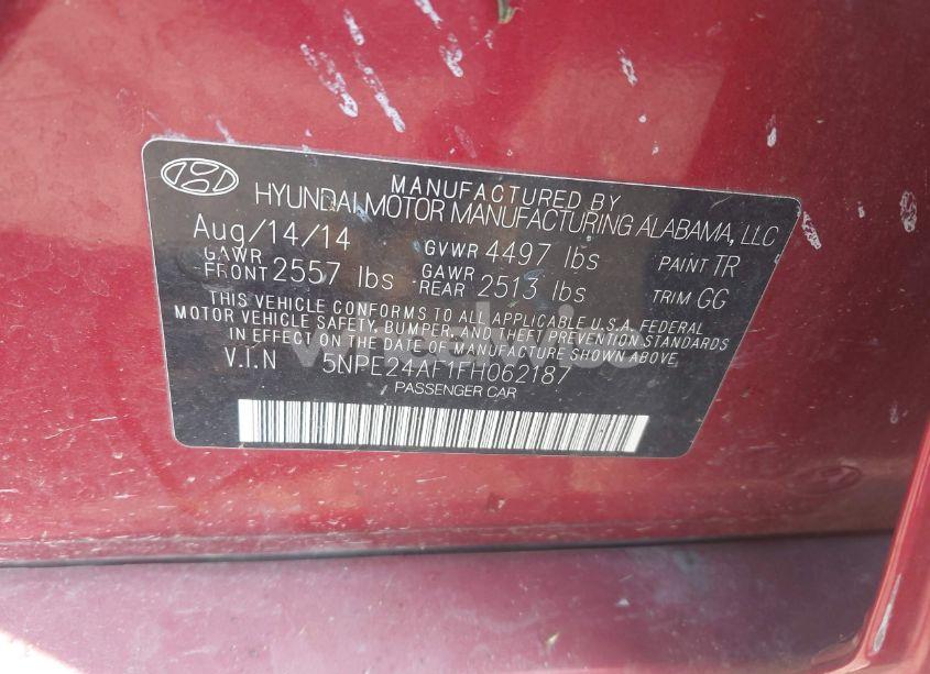 Photo 9 of 2015 Hyundai Sonata SE (VIN 5NPE24AF1FH062187)