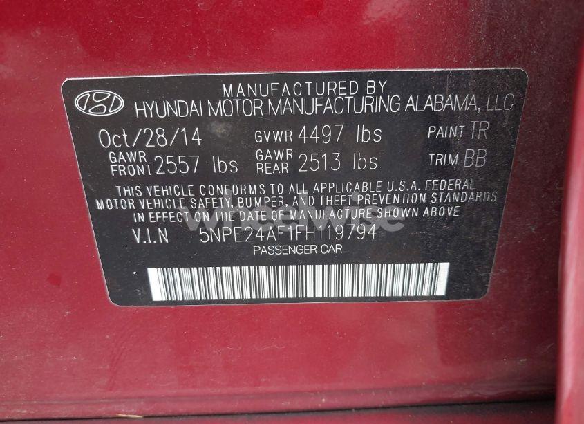 Photo 9 of 2015 Hyundai Sonata SE (VIN 5NPE24AF1FH119794)