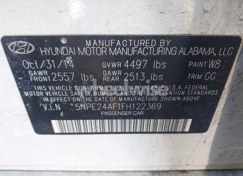 Photo 9 of 2015 Hyundai Sonata SE (VIN 5NPE24AF1FH122369)