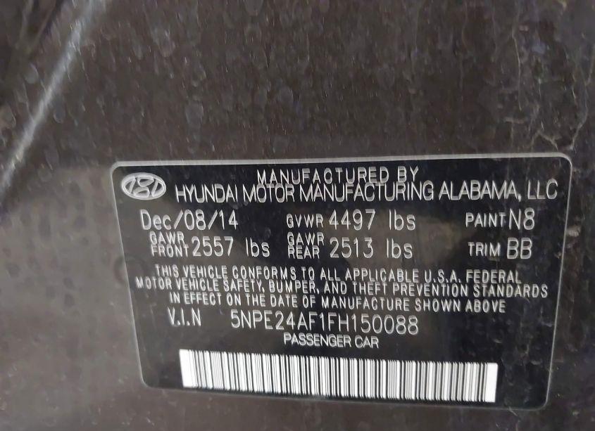 Photo 9 of 2015 Hyundai Sonata SE (VIN 5NPE24AF1FH150088)