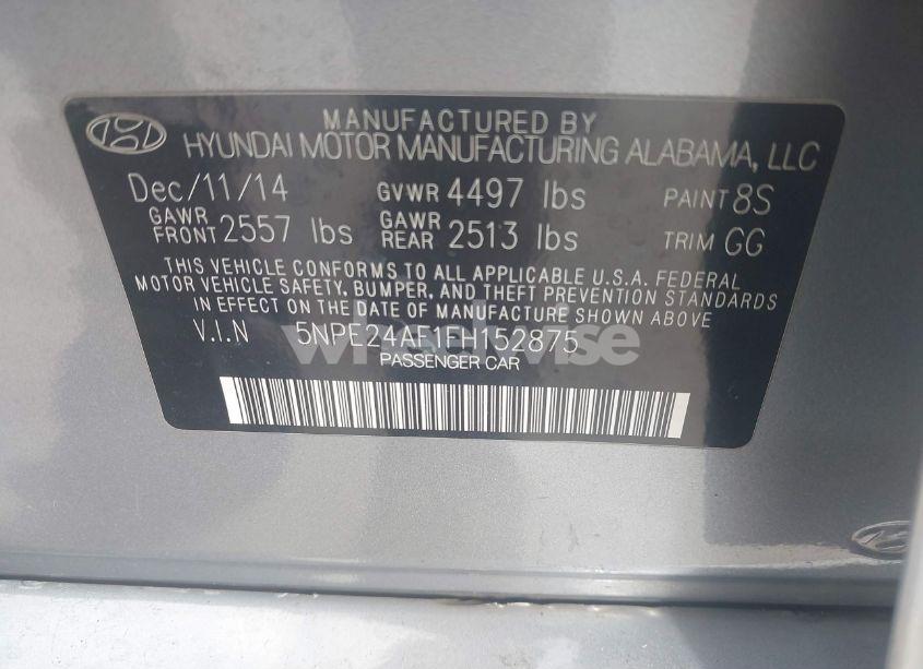 Photo 9 of 2015 Hyundai Sonata SE (VIN 5NPE24AF1FH152875)