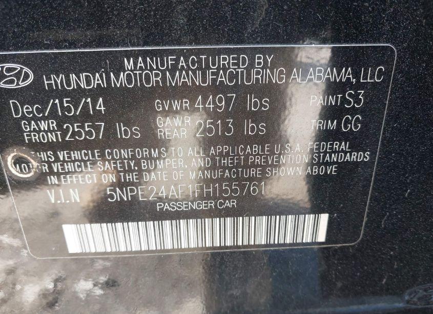 Photo 9 of 2015 Hyundai Sonata SE (VIN 5NPE24AF1FH155761)