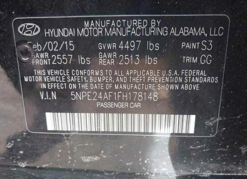 Photo 9 of 2015 Hyundai Sonata SE (VIN 5NPE24AF1FH178148)