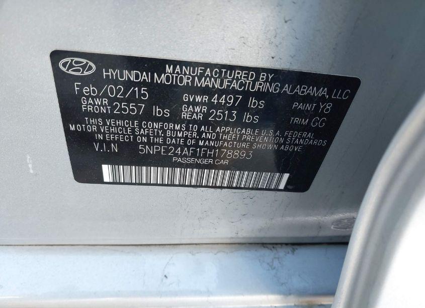 Photo 9 of 2015 Hyundai Sonata SE (VIN 5NPE24AF1FH178893)