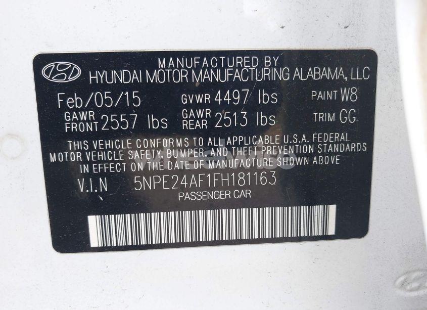 Photo 9 of 2015 Hyundai Sonata SE (VIN 5NPE24AF1FH181163)