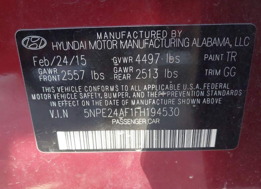 Photo 9 of 2015 Hyundai Sonata SE (VIN 5NPE24AF1FH194530)