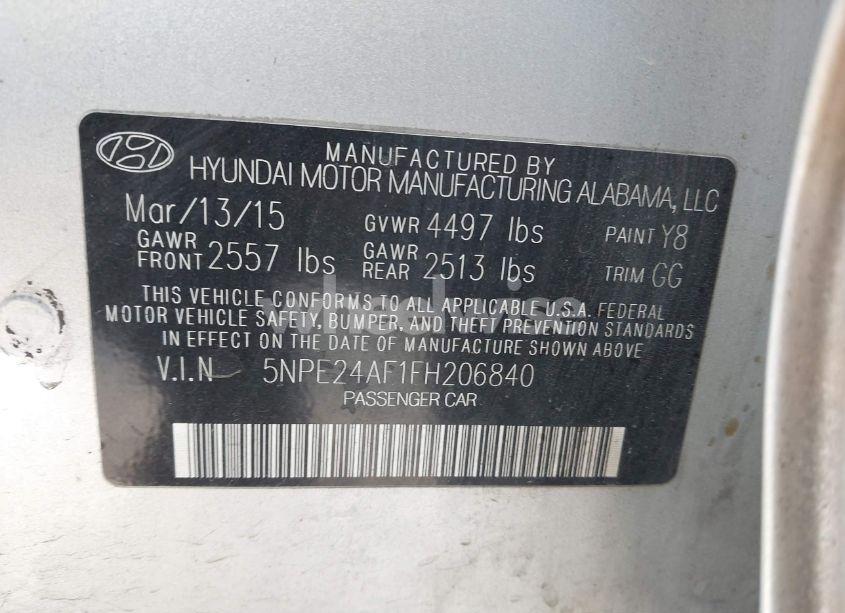 Photo 9 of 2015 Hyundai Sonata SE (VIN 5NPE24AF1FH206840)