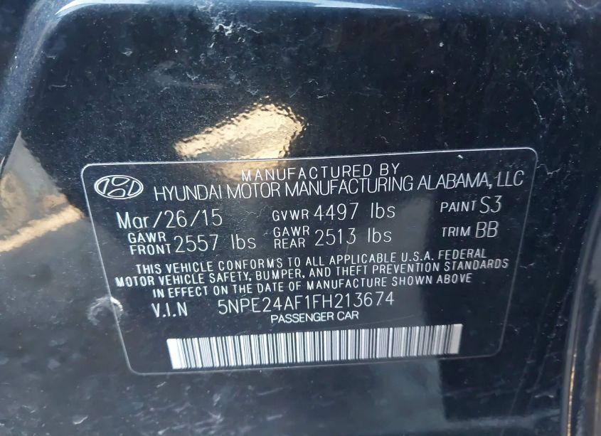 Photo 9 of 2015 Hyundai Sonata SE (VIN 5NPE24AF1FH213674)
