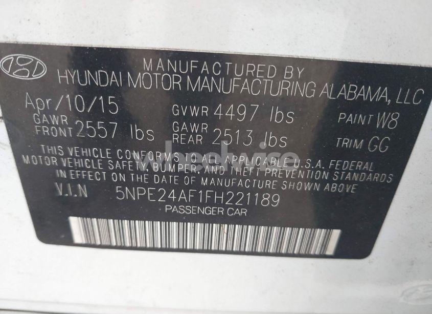 Photo 9 of 2015 Hyundai Sonata SE (VIN 5NPE24AF1FH221189)