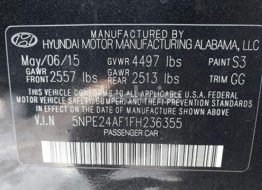 Photo 9 of 2015 Hyundai Sonata SE (VIN 5NPE24AF1FH236355)