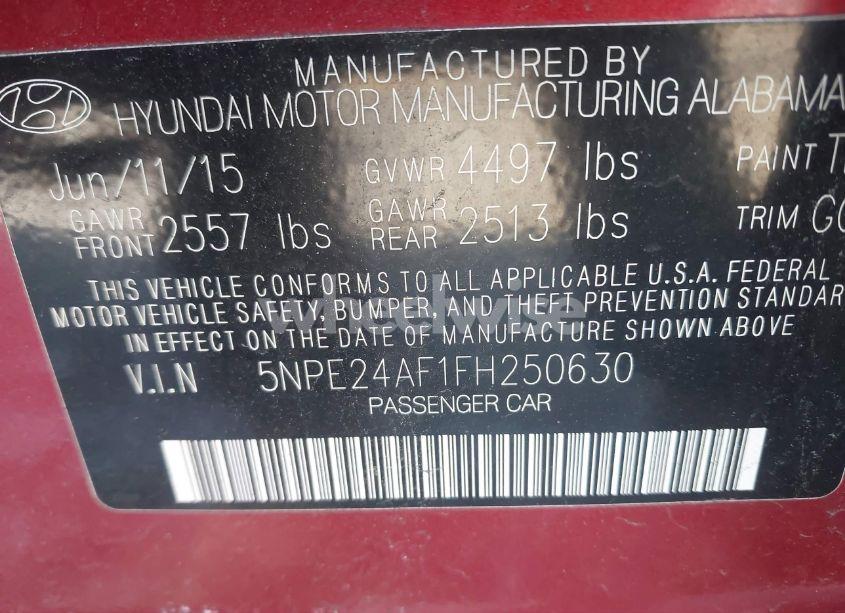 Photo 9 of 2015 Hyundai Sonata SE (VIN 5NPE24AF1FH250630)