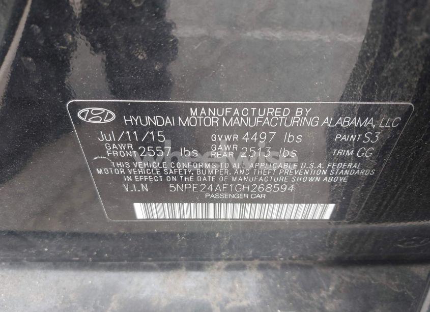 Photo 9 of 2016 Hyundai Sonata SE (VIN 5NPE24AF1GH268594)