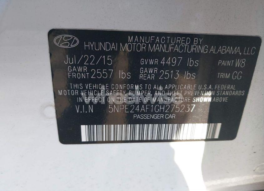 Photo 9 of 2016 Hyundai Sonata SE (VIN 5NPE24AF1GH275237)