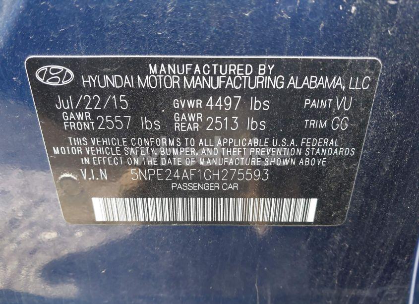 Photo 9 of 2016 Hyundai Sonata SE (VIN 5NPE24AF1GH275593)