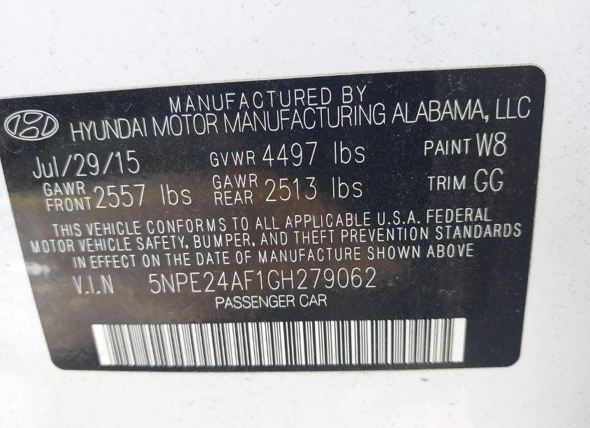 Photo 9 of 2016 Hyundai Sonata SE (VIN 5NPE24AF1GH279062)