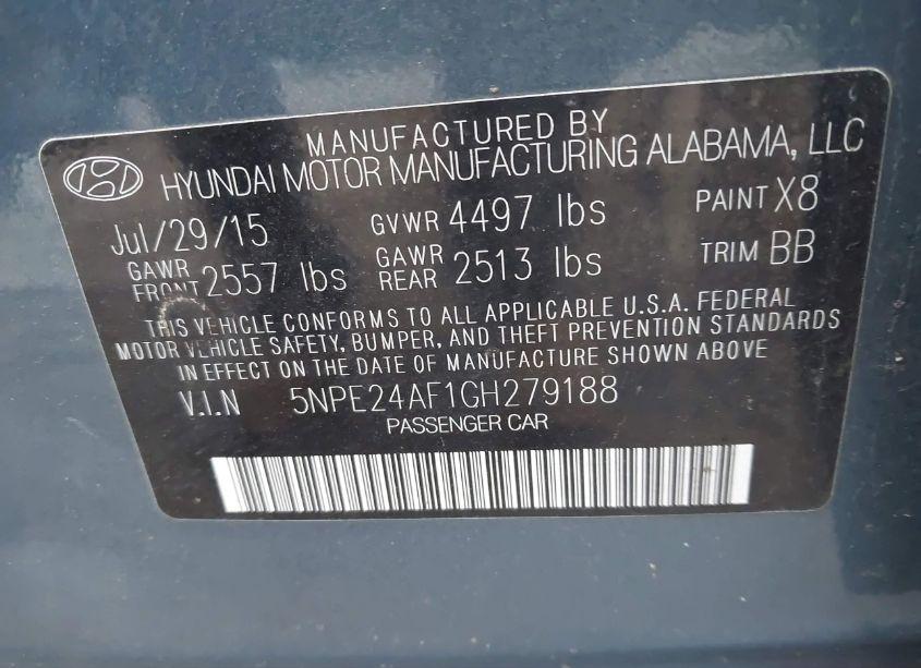 Photo 9 of 2016 Hyundai Sonata SE (VIN 5NPE24AF1GH279188)