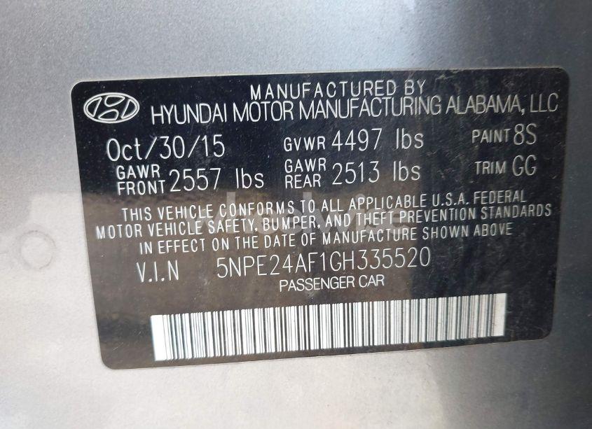 Photo 9 of 2016 Hyundai Sonata SE (VIN 5NPE24AF1GH335520)