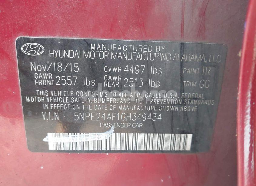 Photo 9 of 2016 Hyundai Sonata SE (VIN 5NPE24AF1GH349434)