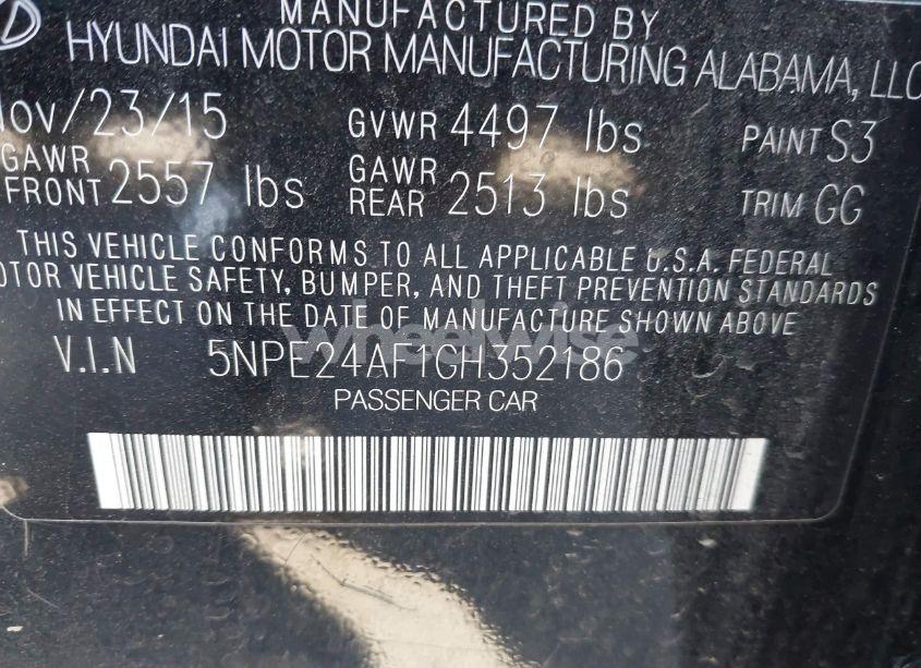 Photo 9 of 2016 Hyundai Sonata SE (VIN 5NPE24AF1GH352186)