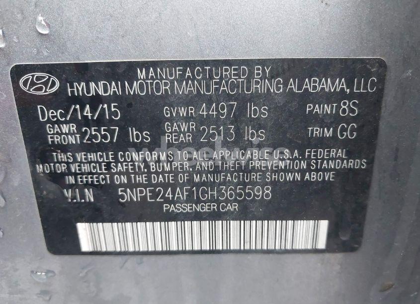 Photo 9 of 2016 Hyundai Sonata SE (VIN 5NPE24AF1GH365598)