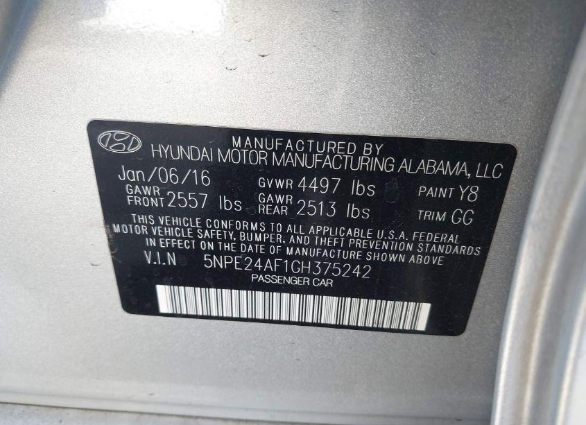 Photo 9 of 2016 Hyundai Sonata SE (VIN 5NPE24AF1GH375242)