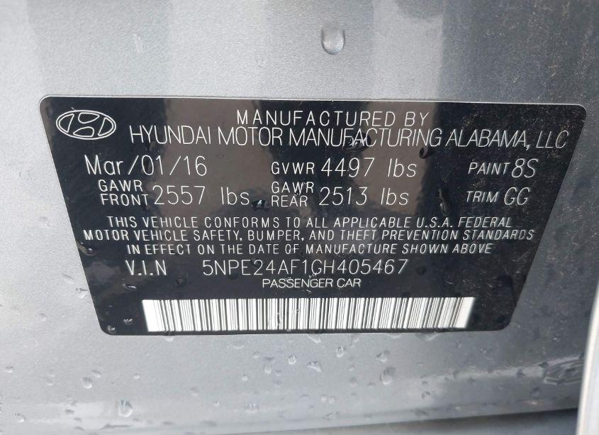 Photo 9 of 2016 Hyundai Sonata SE (VIN 5NPE24AF1GH405467)