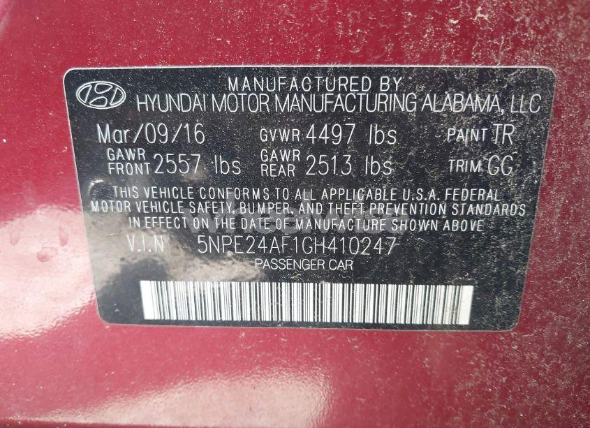 Photo 9 of 2016 Hyundai Sonata (VIN 5NPE24AF1GH410247)