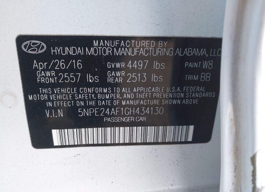 Photo 9 of 2016 Hyundai Sonata SE (VIN 5NPE24AF1GH434130)