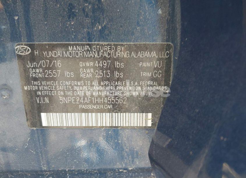 Photo 9 of 2017 Hyundai Sonata (VIN 5NPE24AF1HH455562)