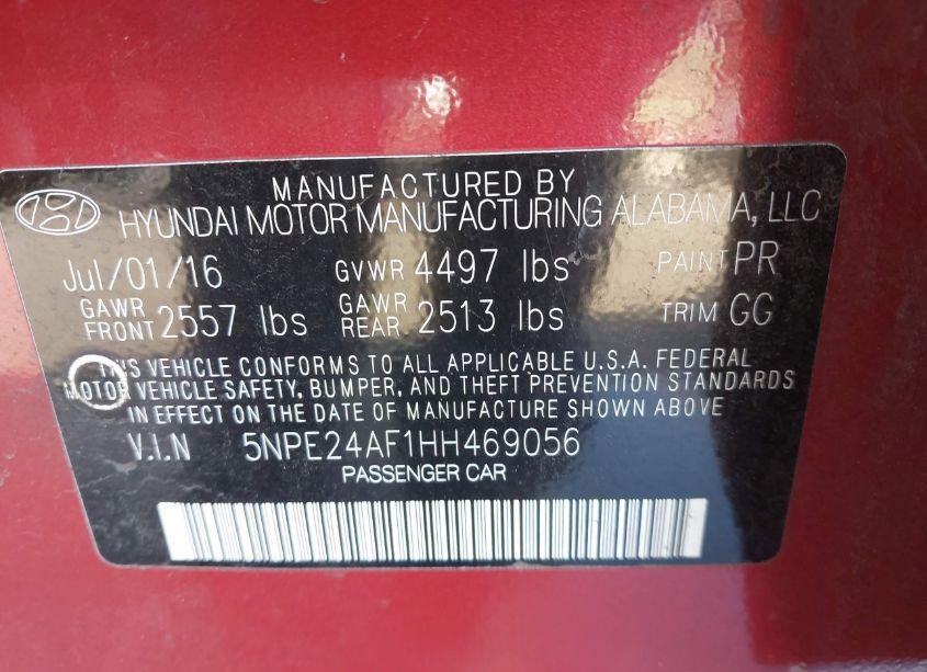 Photo 9 of 2017 Hyundai Sonata (VIN 5NPE24AF1HH469056)