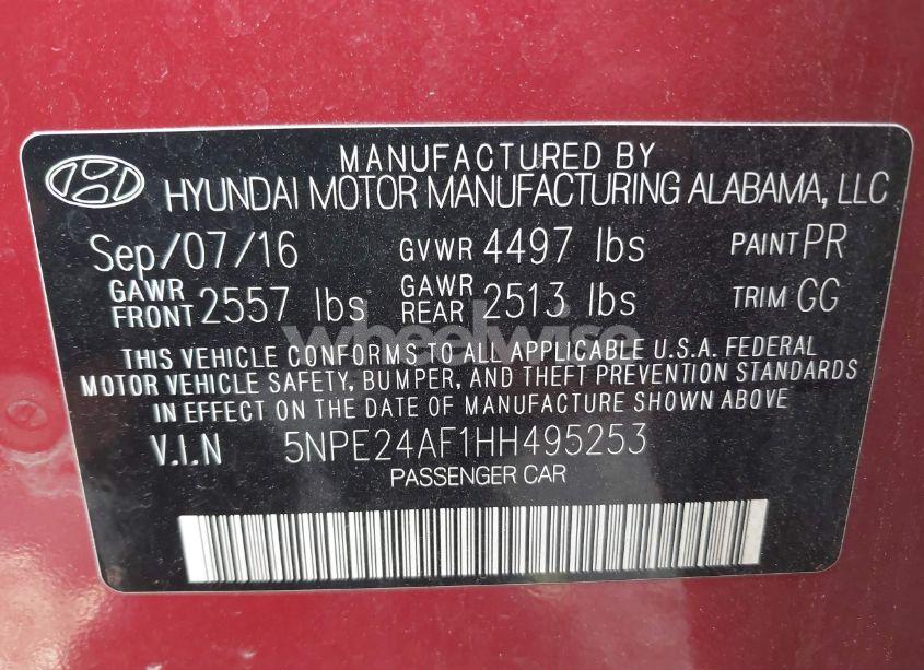 Photo 9 of 2017 Hyundai Sonata SE (VIN 5NPE24AF1HH495253)