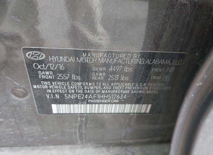 Photo 9 of 2017 Hyundai Sonata SE (VIN 5NPE24AF1HH512634)